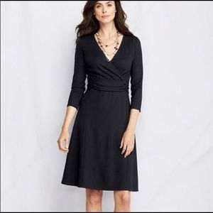 Lands’ End Black Knit Faux Wrap Dress
